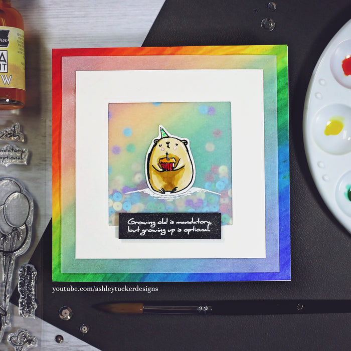 Birthday Bear Rainbow Shaker Card by Ashley Tucker!
