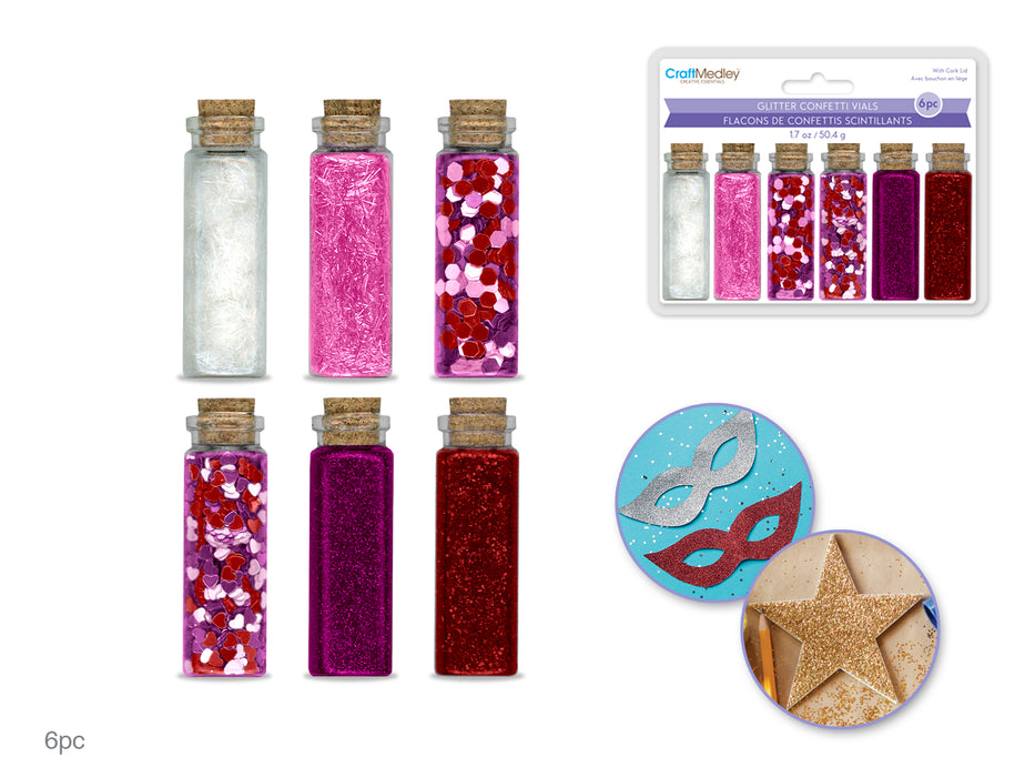 Craft Medley:Glitter/Confetti Vials-Rouge