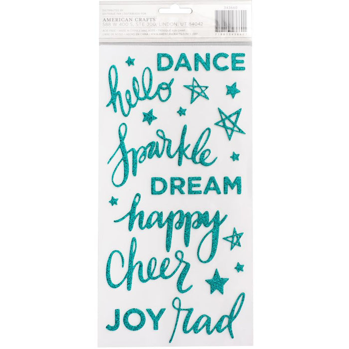 American Crafts | Shimelle Glitter Girl Thickers Stickers 5.5"X11" 58/Pkg | Phrases - Teal Glitter Foam