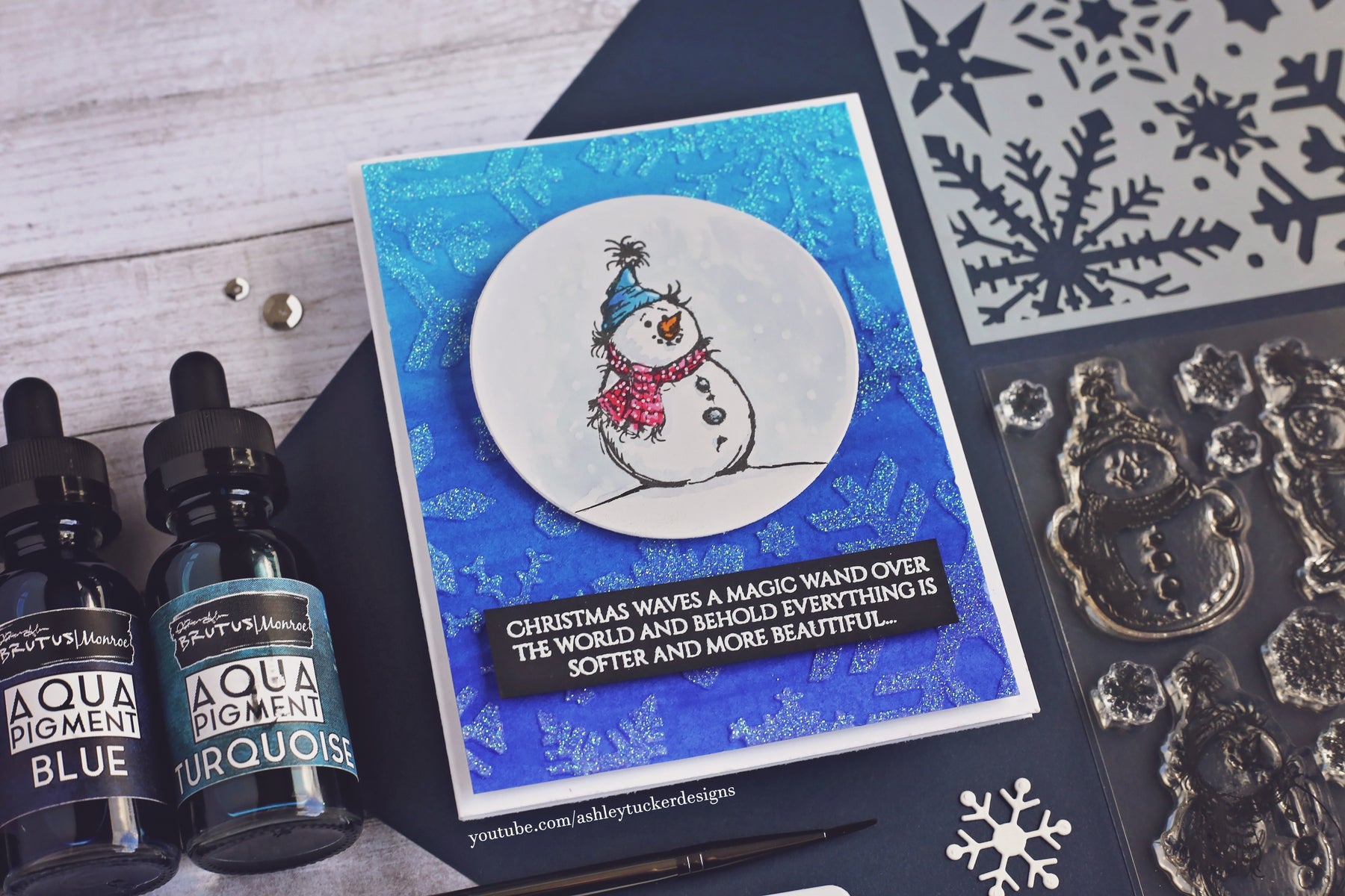 Snowy Christmas Card with Aqua Pigments- Guest Designer Ashley Tucker!