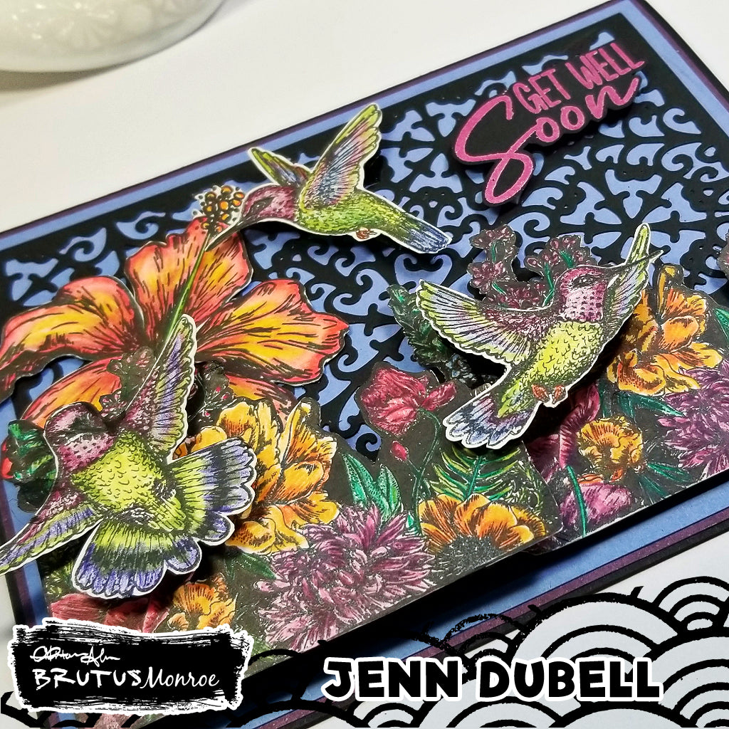 Hummingbirds in Flight Dimensional Card by Jenn DuBell