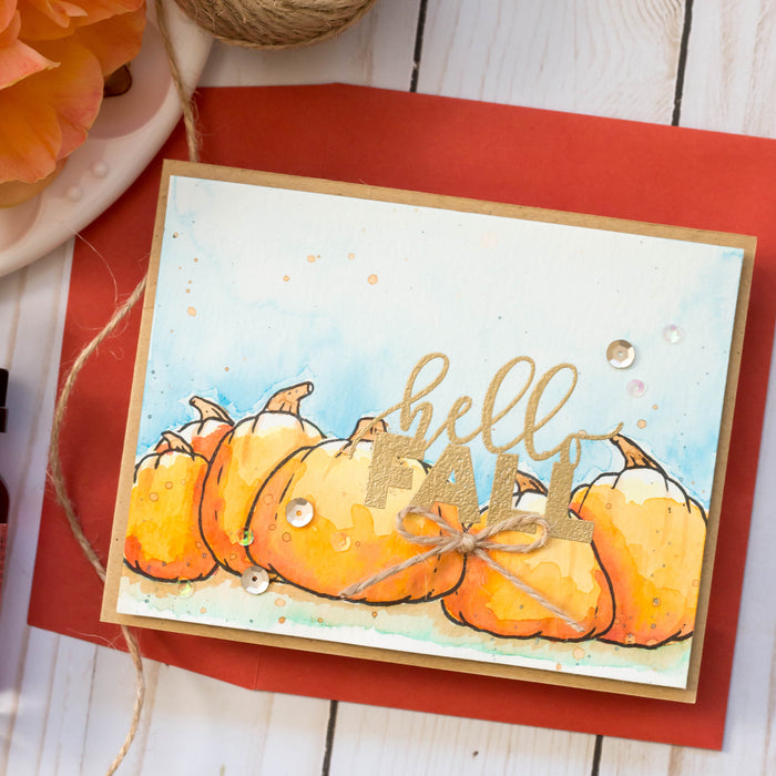 Watercolor Pumpkins using Aqua Pigments + Pumpkin Faces Stamp Set