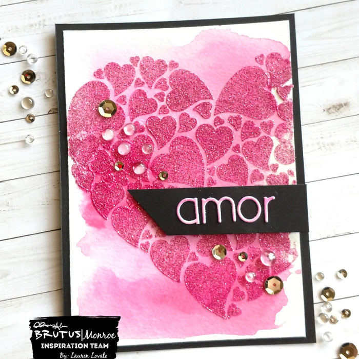 Stencil and Glitter Glaze of the Month - Amor Card