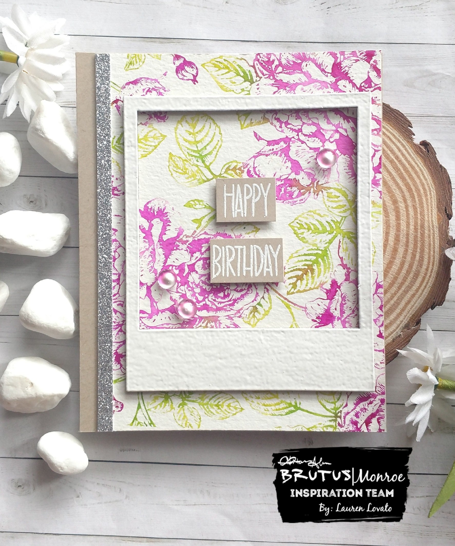 Floral Background with Chipboard Photo Frame