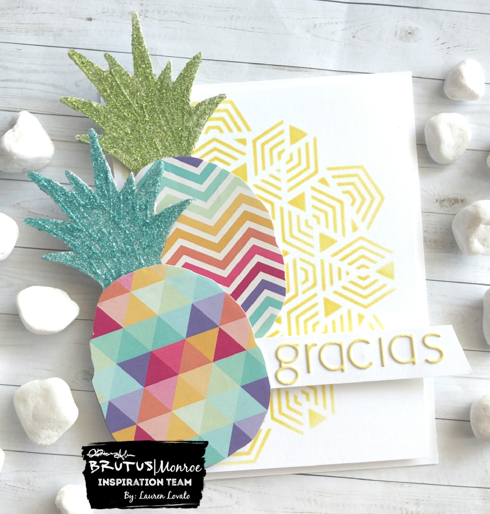 Chipboard Pineapples with Rainbow Paper and Glitter Glaze