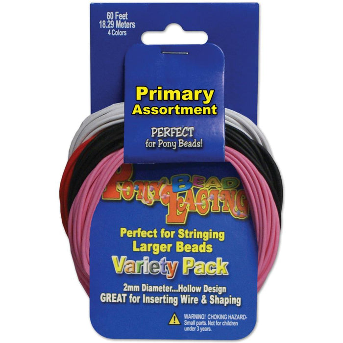 Braiding Pony Bead Lacing Variety Pack 60' |Primary Colors