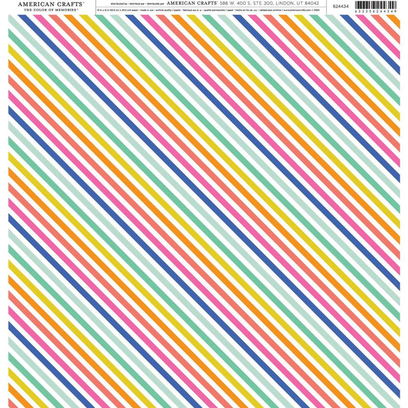 Rainbow Diagonal Lines | American Crafts Patterned Single-Sided Cardstock 12"X12" |