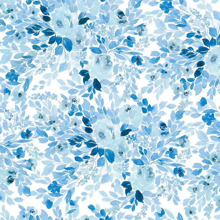 Paper House Productions - Blue Watercolor Floral 12 x 12 Scrapbook Paper