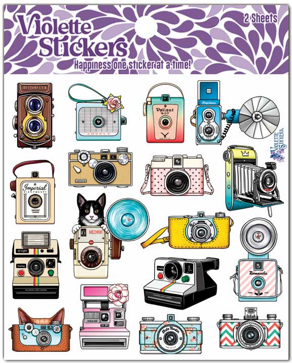 Retro Cameras with Cat | Stickers K15 | Violette Stickers