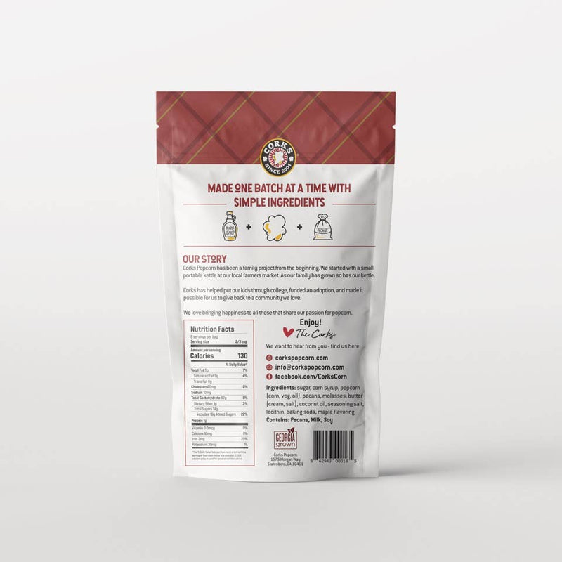 Corks Popcorn - Rich and Buttery Caramel Maple Pecan Popcorn - 8.0oz