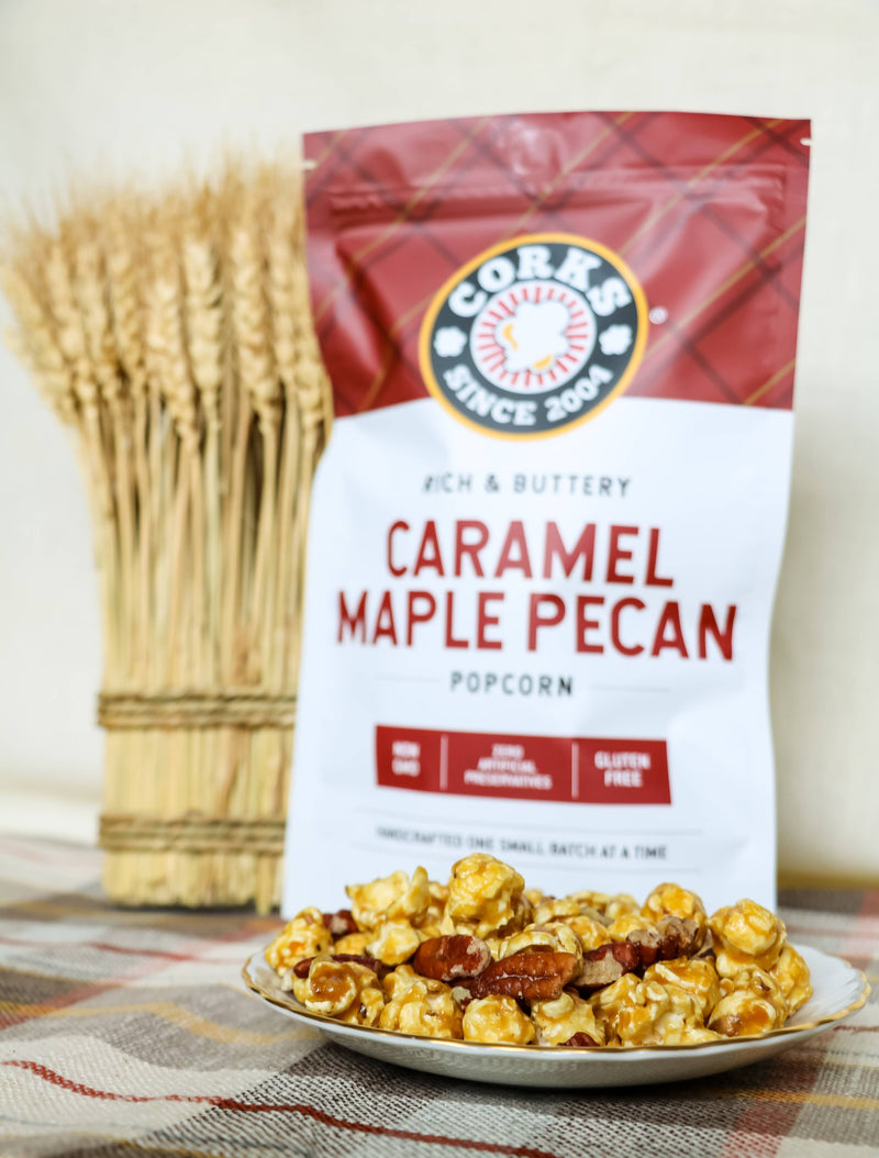 Corks Popcorn - Rich and Buttery Caramel Maple Pecan Popcorn - 8.0oz