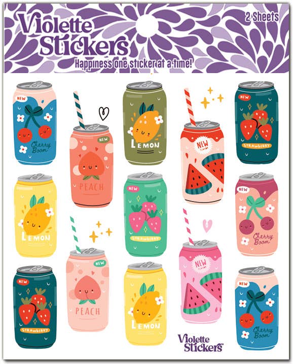 Soda Pop Cans with Straws | Stickers K221 | Violette Stickers