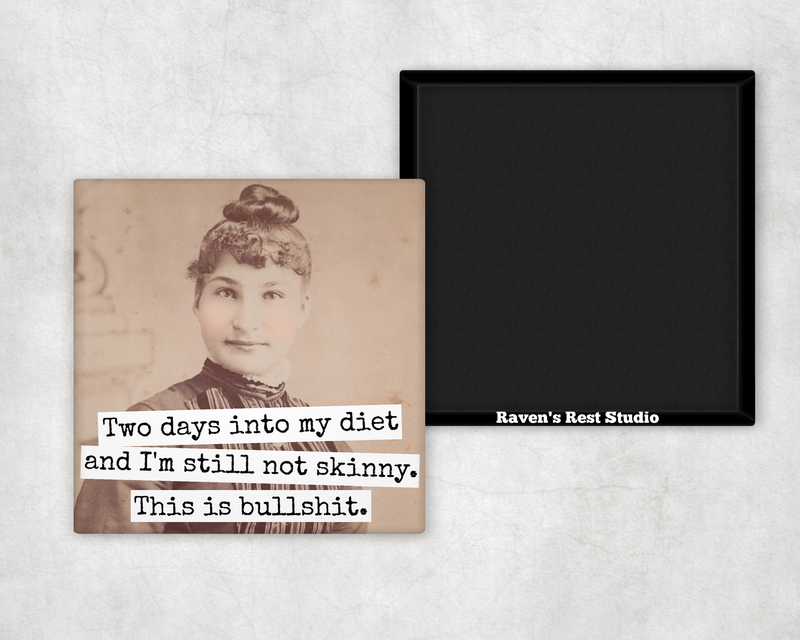 Raven's Rest Studio - Funny Magnet. Two Days Into My Diet - Still Not Skinny...
