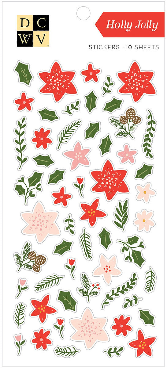 Holly Jolly, W/Gold Foil | Christmas Stickers 10/Sheets