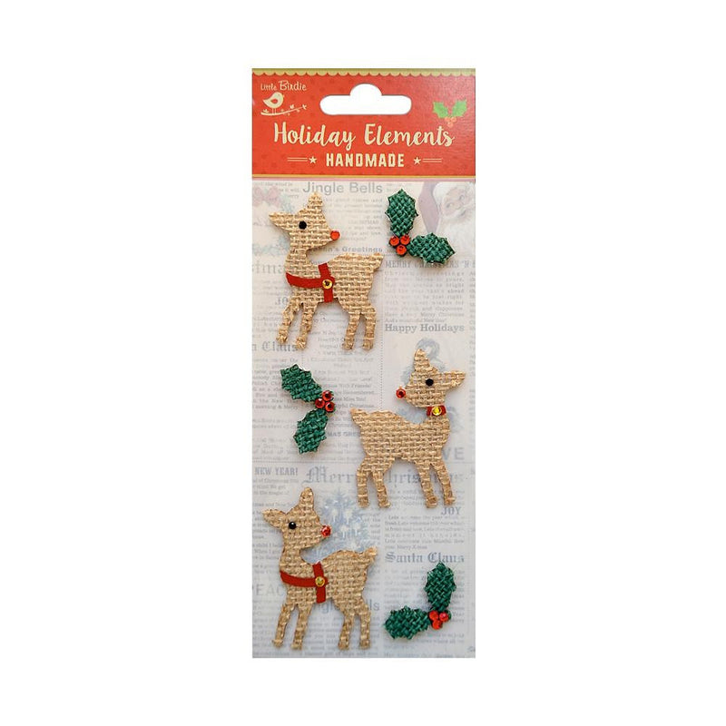 Burlap Reindeer | Christmas Embellishment 4/Pkg