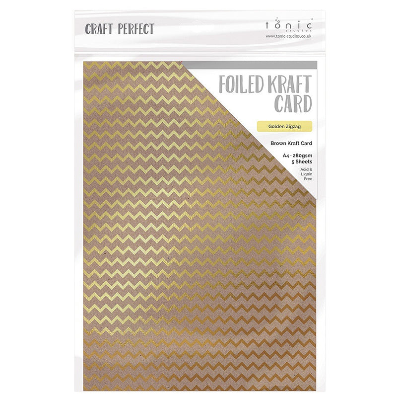Golden Zig Zag | Craft Perfect Foiled Kraft Card A4 5/Pkg