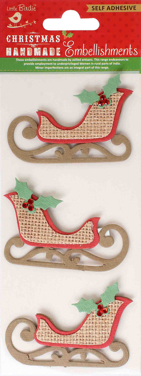 Sleigh | Christmas Burlap Sticker Embellishment 3/Pkg