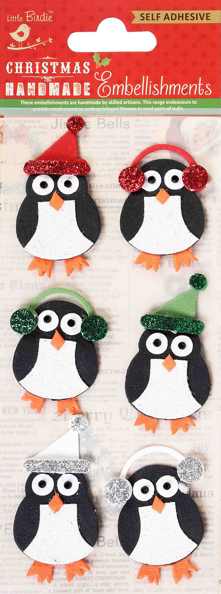 Winter Penguin | Christmas Glitter Sticker Embellishment 6/Pkg