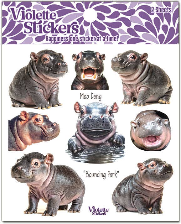 Moo Deng Hippo | Stickers K342 | Violette Stickers