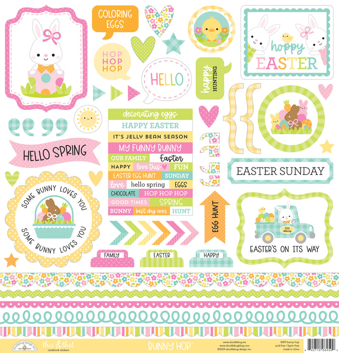 Doodlebug This & That Cardstock Stickers 12"X12 | Bunny Hop