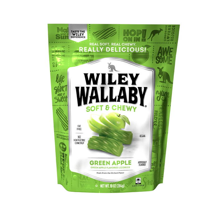 Wiley Wallaby Green Apple Licorice, 10oz Bag, Soft & Chewy
