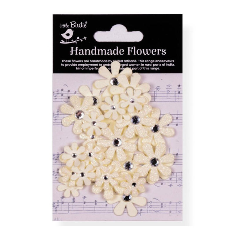 Little Birdie Handmade Flowers - Sparkle Florette Paper Flowers - Pearl 30/pk