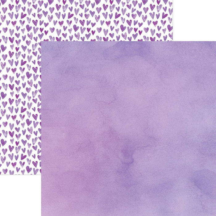 Paper House Productions - Purple Watercolor Hearts 12 x 12 Scrapbook Paper