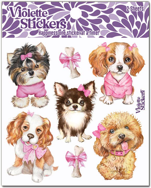 Pink Bows on Puppies | Stickers K201 | Violette Stickers