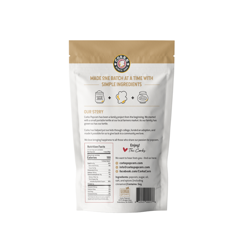 Corks Popcorn - Cinnamon and Sugar Snickerdoodle Popcorn - 3.0oz