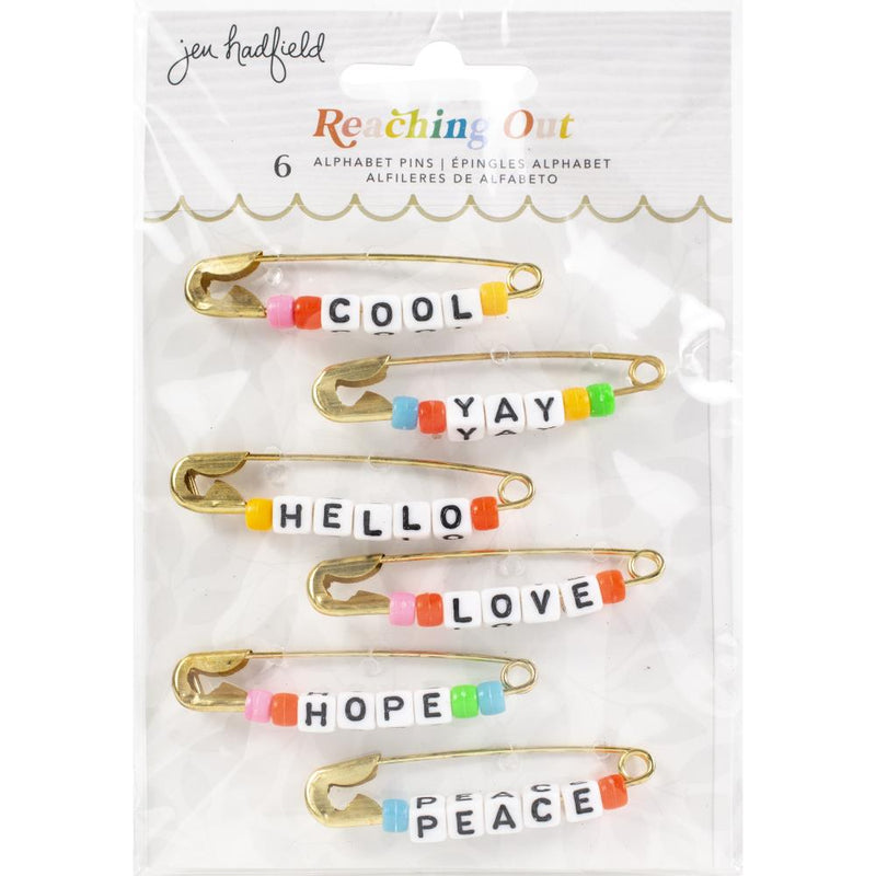 Jen Hadfield | Reaching Out Metal Safety Pins | W/Phrase Beads