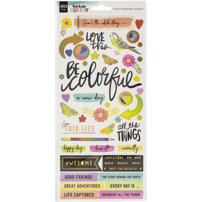 Vicki Boutin | Color Study Cardstock Stickers 6"X12" 103/Pkg | Icon & Phrase W/Foil Accents