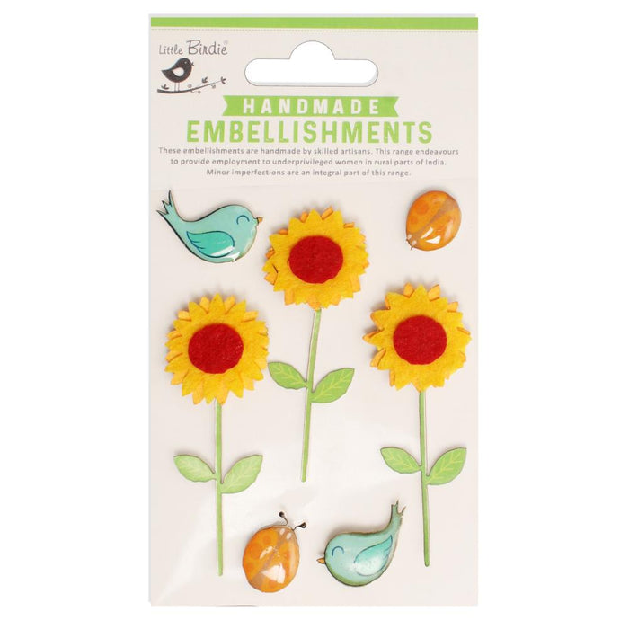 Little Birdie Resin Embellishments 7/Pkg | Sunflowers
