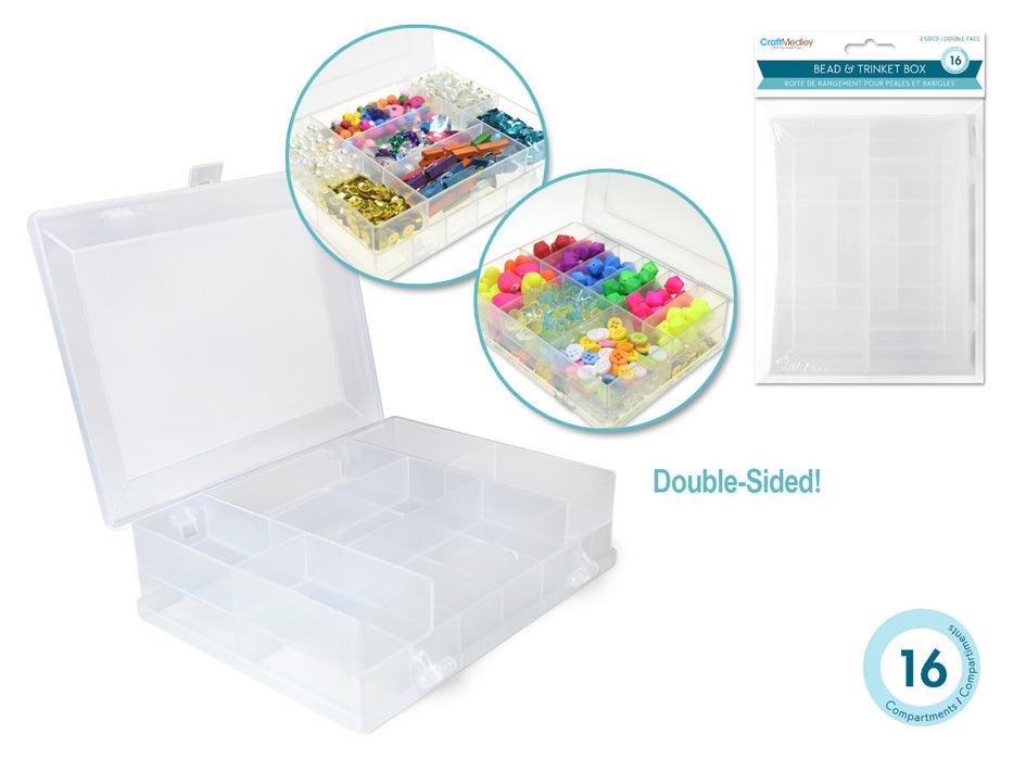Craft Storage: 2-Sided 16-Compartment Beads&Trinkets Box 4.8x3.8x1.3"