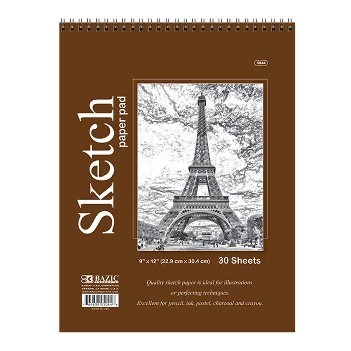 BAZIC Products - Sketch Pad Top Bound Spiral, 9"X 12"