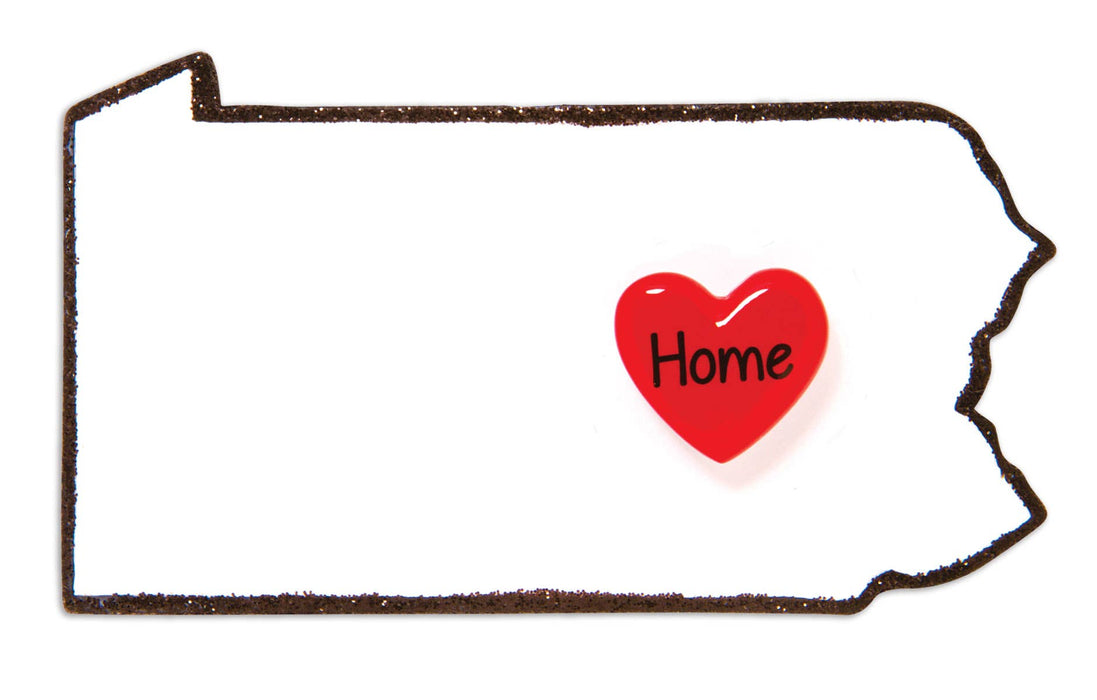 Home Sweet Home State Ornament (with Stick on Heart)