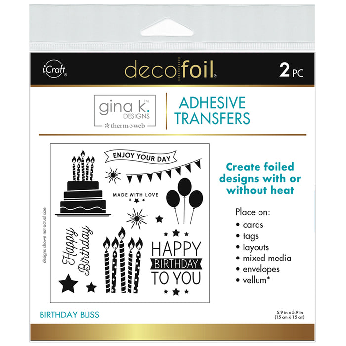 Deco Foil Adhesive Transfer Sheets by Gina K - BIRTHDAY BLISS 5.9" x 5.9"  (2 sheets)