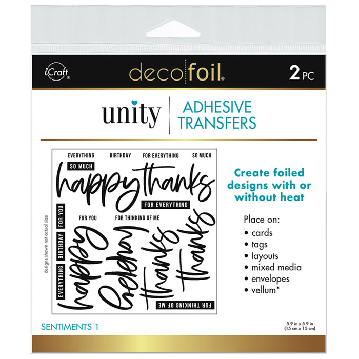 Deco Foil Adhesive Transfer Sheets by Unity - SENTIMENTS 1  | 5.9" x 5.9" (2 sheets)