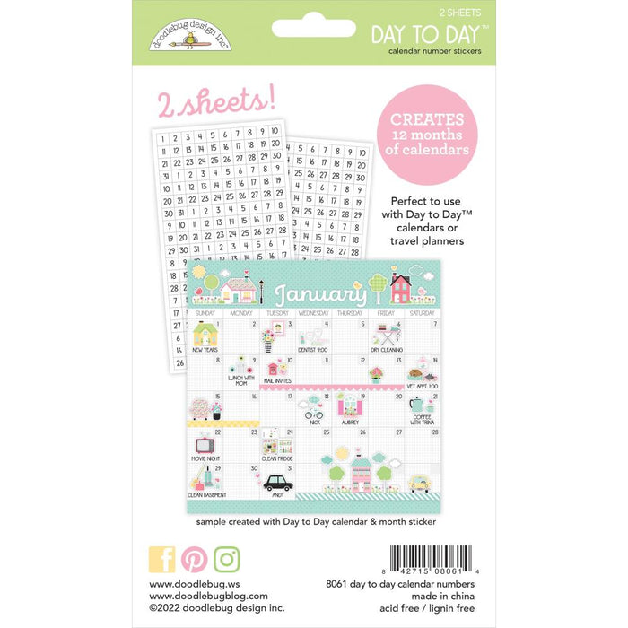 Doodlebug | Day To Day Calendar Numbers Clear Stickers | 12 Months