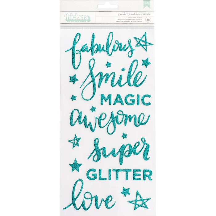 American Crafts | Shimelle Glitter Girl Thickers Stickers 5.5"X11" 58/Pkg | Phrases - Teal Glitter Foam