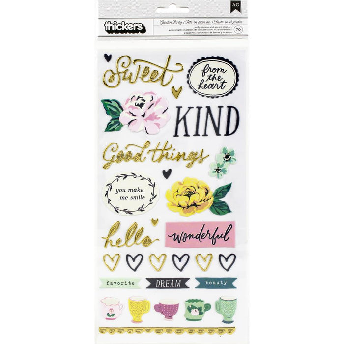 American Crafts | Maggie Holmes Garden Party Thickers Stickers 70/Pkg - Lovely Phrases & Icons - Puffy
