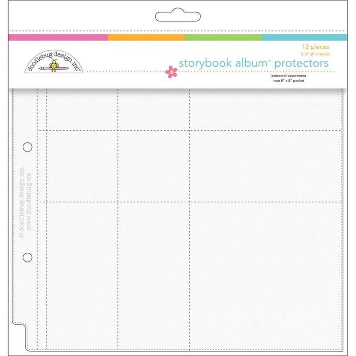 Doodlebug | Page Protector Assortment 8"X8" 12/Pkg | 3 Each Of All 4 Styles