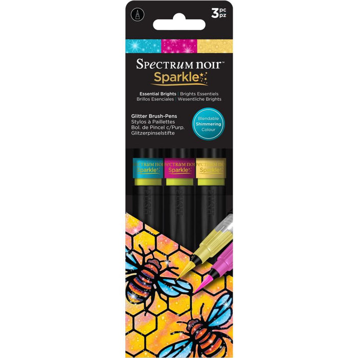 Spectrum Noir Sparkle Glitter Brush Pens 3/Pkg | Essential Brights
