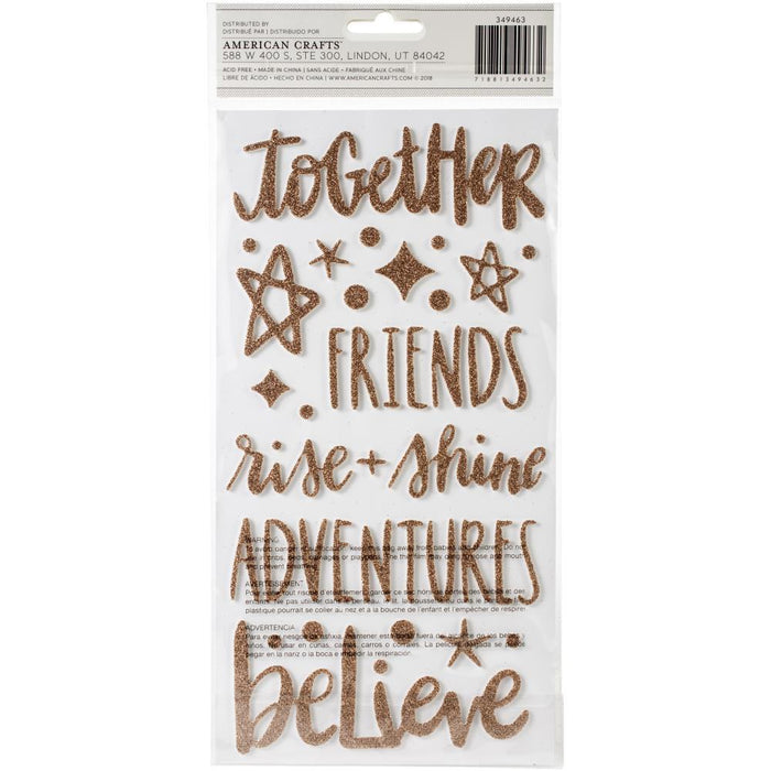 American Crafts | Shimelle Head In The Clouds Thickers Stickers 5.5X11 76/Pkg - Adventures/Phrases/Gold Foam Glitter