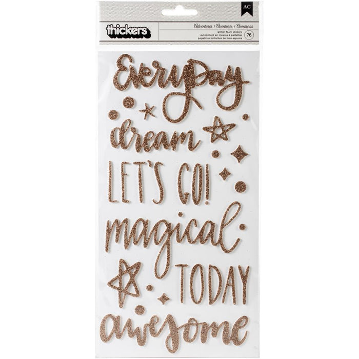 American Crafts | Shimelle Head In The Clouds Thickers Stickers 5.5X11 76/Pkg - Adventures/Phrases/Gold Foam Glitter