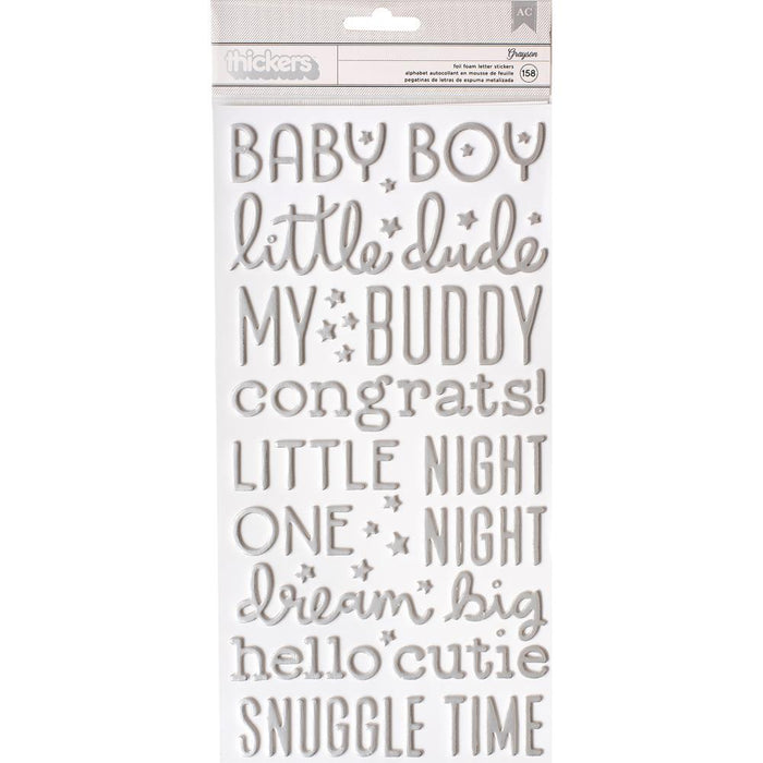 Pebbles | Night Night Baby Boy Thickers Stickers 5.5"X11" 158/Pkg - Words and Numbers/Silver Foiled Foam